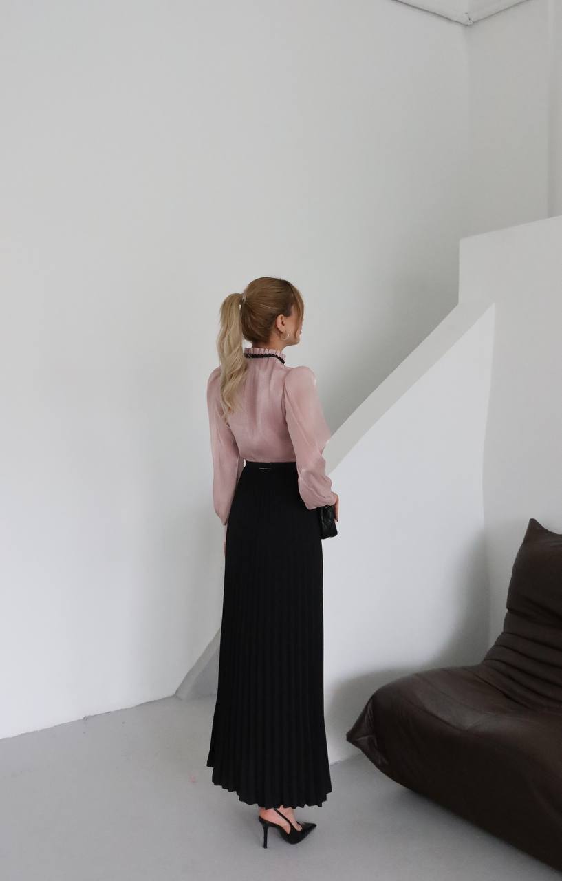 Blush & Noir Elegance Pleated Dress