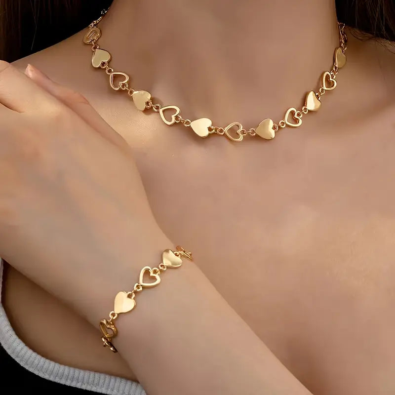 Sweetheart Set – 18K Gold-Plated Heart Necklace & Bracelet