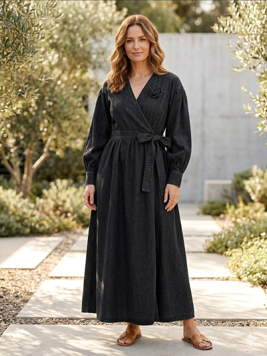 Denim Wrap Maxi Dress