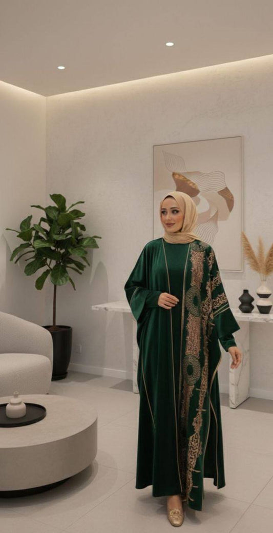 Emerald Velvet Embroidered Abaya