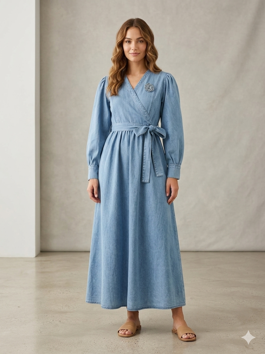 Denim Wrap Maxi Dress