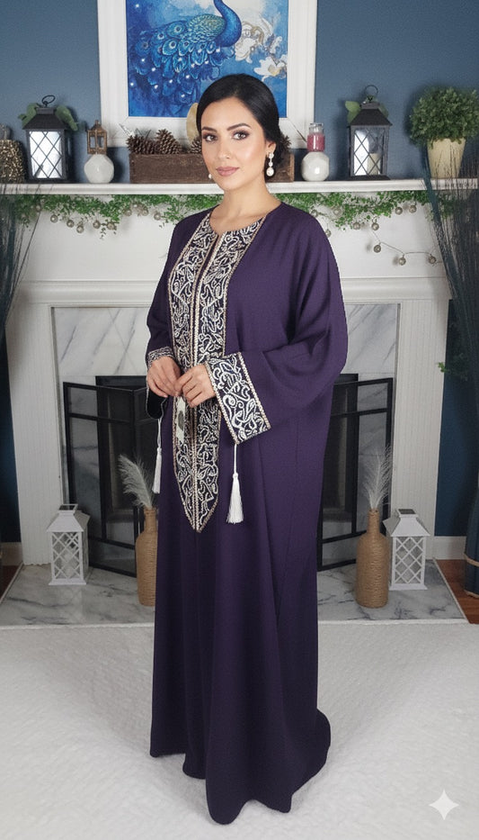 Purple One-Piece Abaya with Embroidered Details