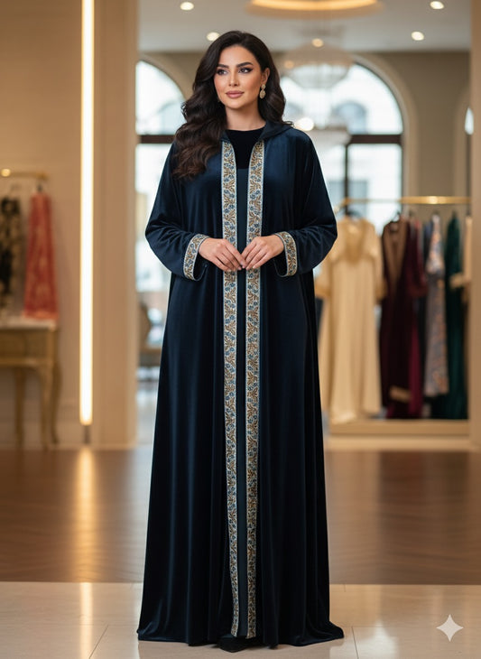 Velvet Moroccan Abaya with Hood – One Piece