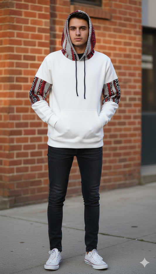 Unisex Sadu-Inspired Patchwork Hoodie – White