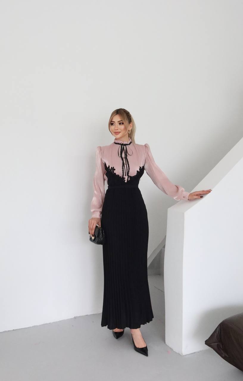 Blush & Noir Elegance Pleated Dress