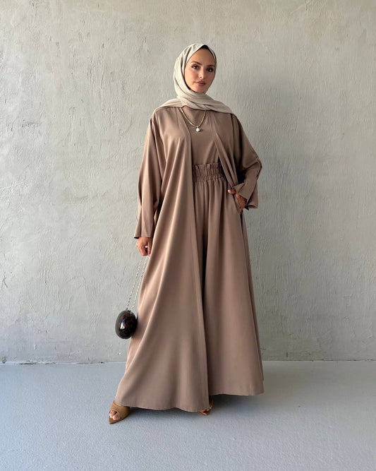 Mocha 3-Piece Modest Set (Kimono, Top & Pants)