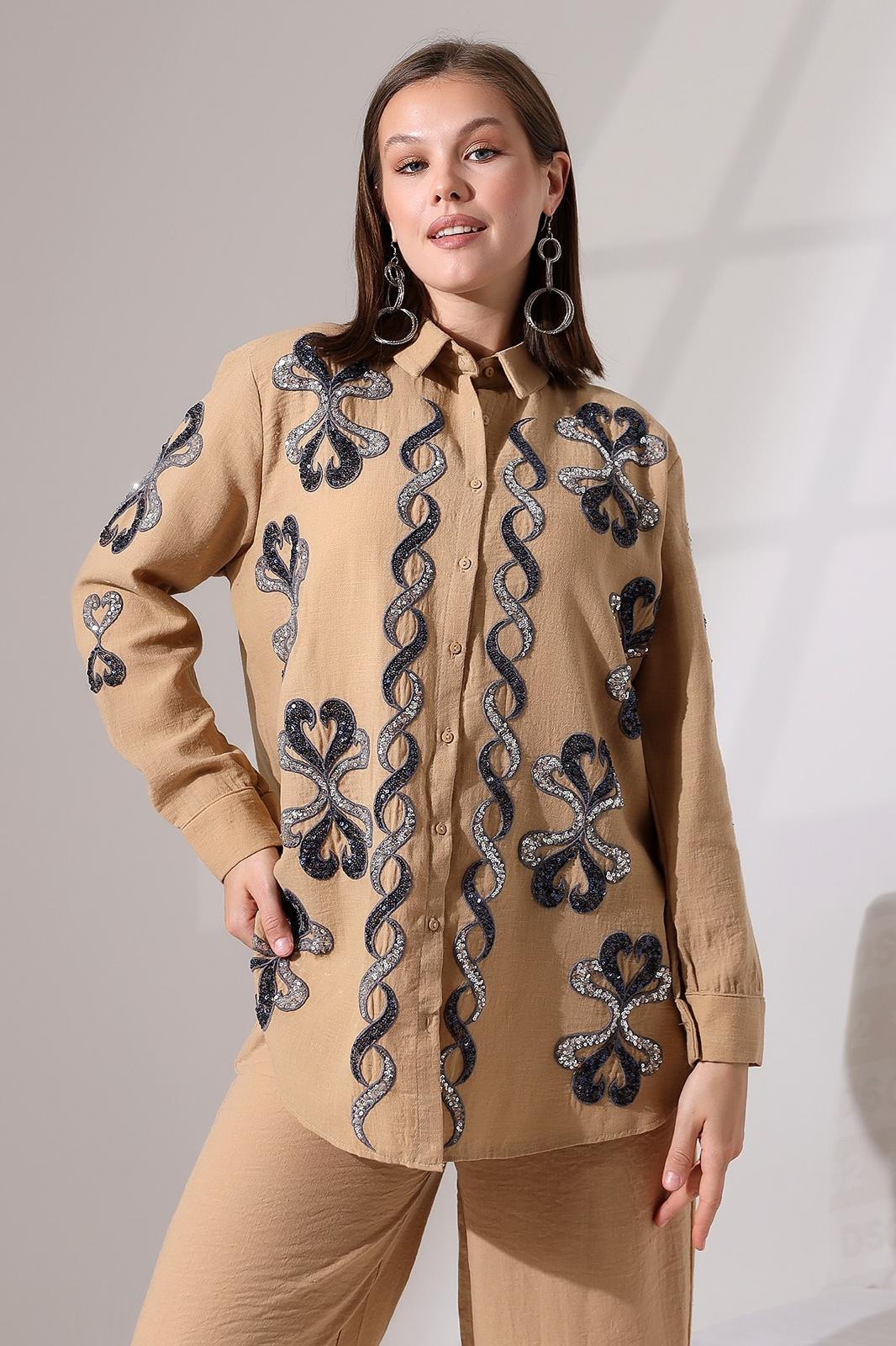 Beige Embellished Statement Shirt