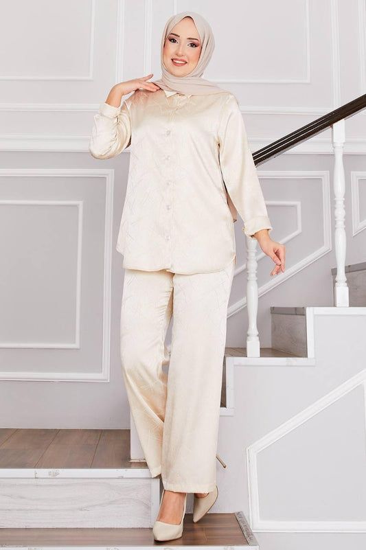 Champagne Satin Two‑Piece Set