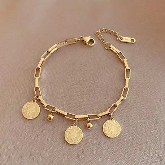 Royal Coin Charm Bracelet – 18K Gold-Plated Stainless Steel